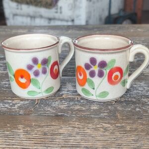 VTG German Handpainted Viola Floral Mugs - Anthropologie Folk Art